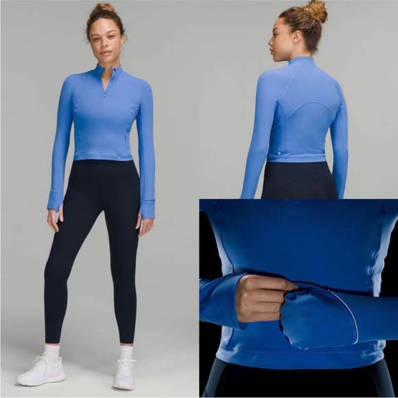 Lululemon Tops - NEW Lululemon It's Rulu Run Half Zip Pullover 4 Blue Long Sleeve Cropped